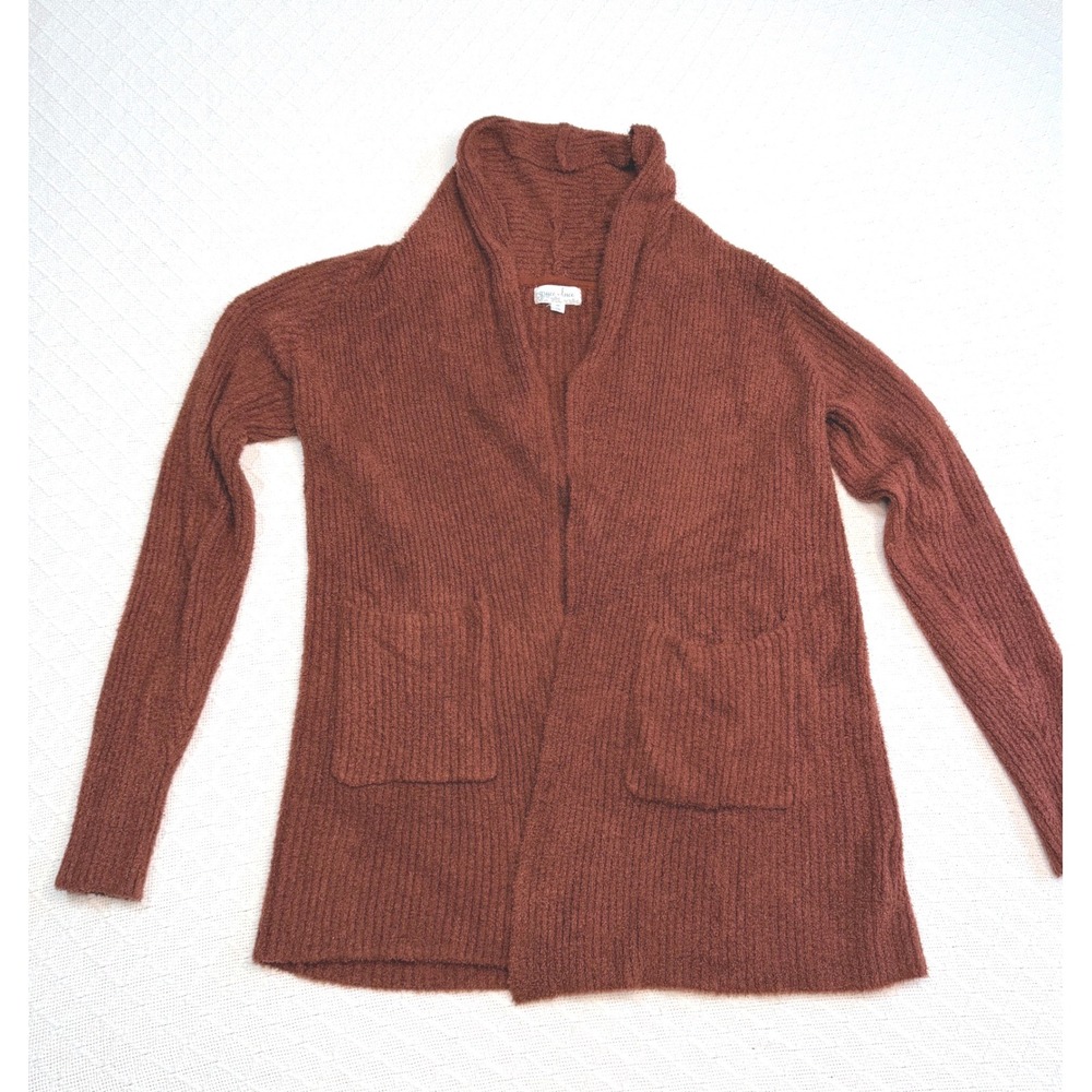 Grace & Lace Rust Brown Bamboo Knit Open Front Cardigan Pockets 10D15-21 Medium